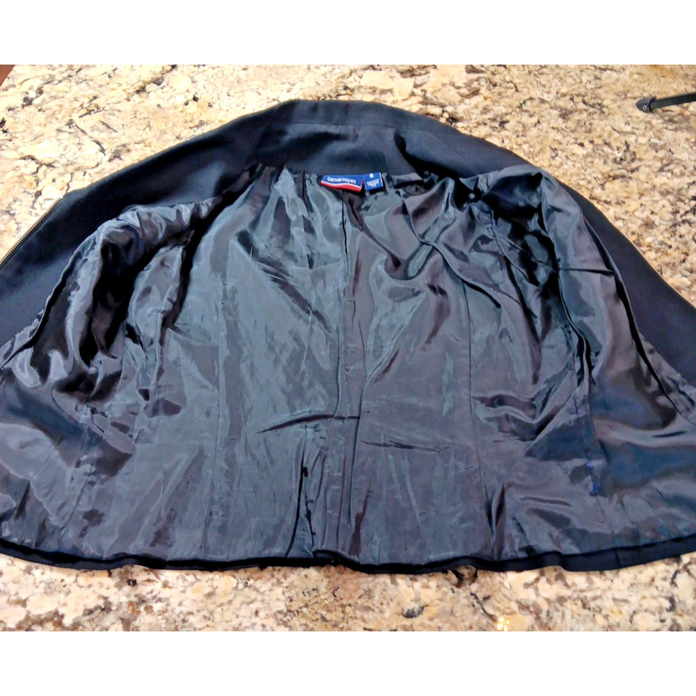 Size 8 Denver Hayes Black Womens Zip Up Blazer Short Coat Shoulder Pads - Picture 3 of 9